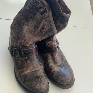 Frye Veronica Brown Leather Boots with Buckle Detail-size 8.5